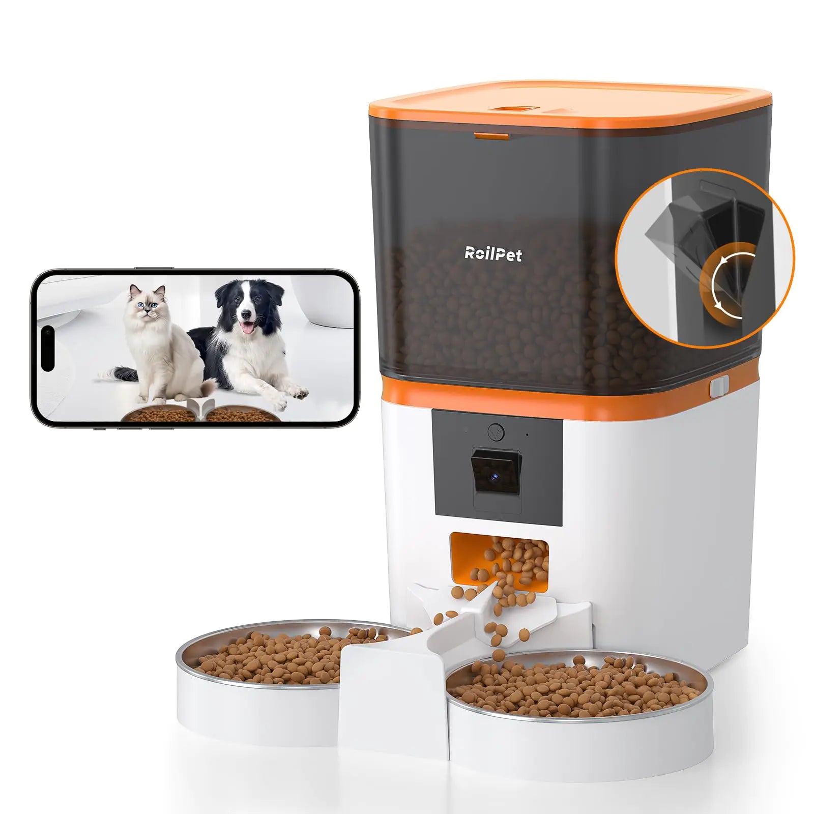 Automatic Cat Feeder with Adjustable Camera for 2 Cats 5G WiFi 6L Smart Cat Food Dispenser 1080P HD Video with Night Vision Pet Feeder with 2-Way Audio for Cats&Dogs Food Blockage & Motion Alerts